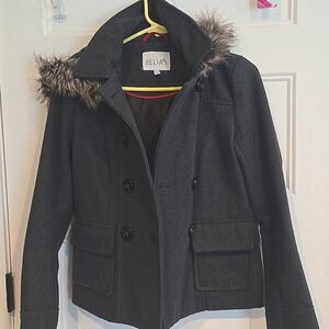 Delia's sz small wool polyester faux fur hooded jacket missing button See Detail